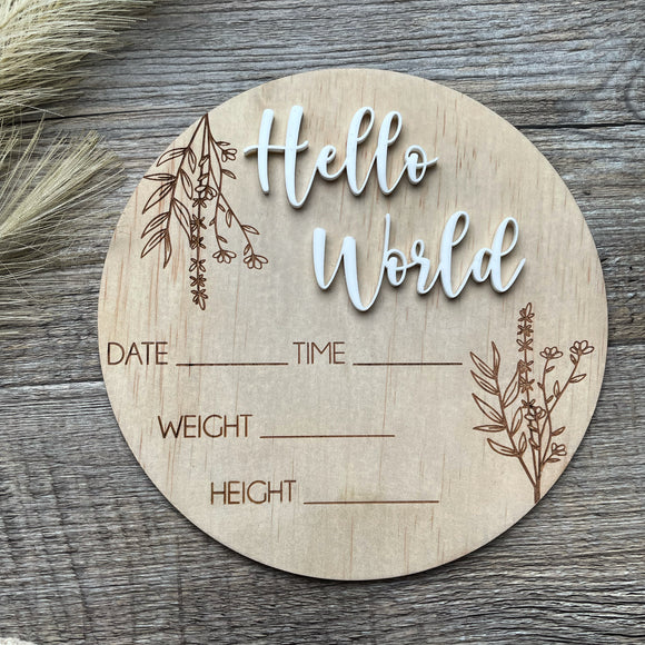 Hello world | Birth announcement disc