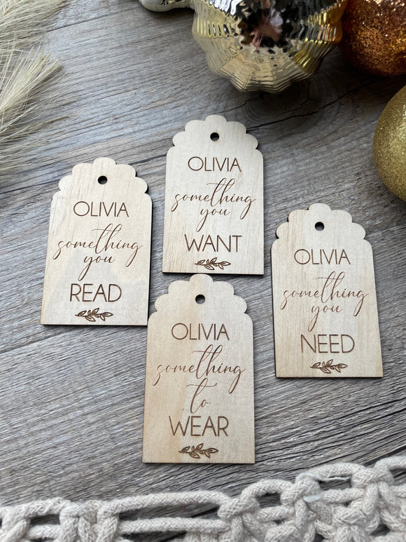 Gift Tags - Set of 4 - Want, Need, Read, Wear with Name