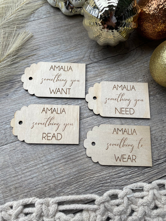 Gift Tags - Set of 4 - Want, Need, Read, Wear with Name