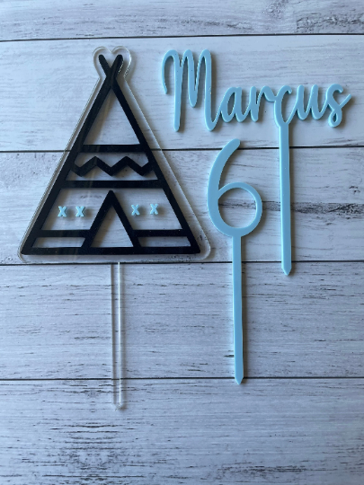 Layered Teepee with Name and Age | Cake Topper