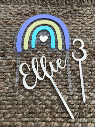Layered Rainbow with Name and Age | Cake Topper